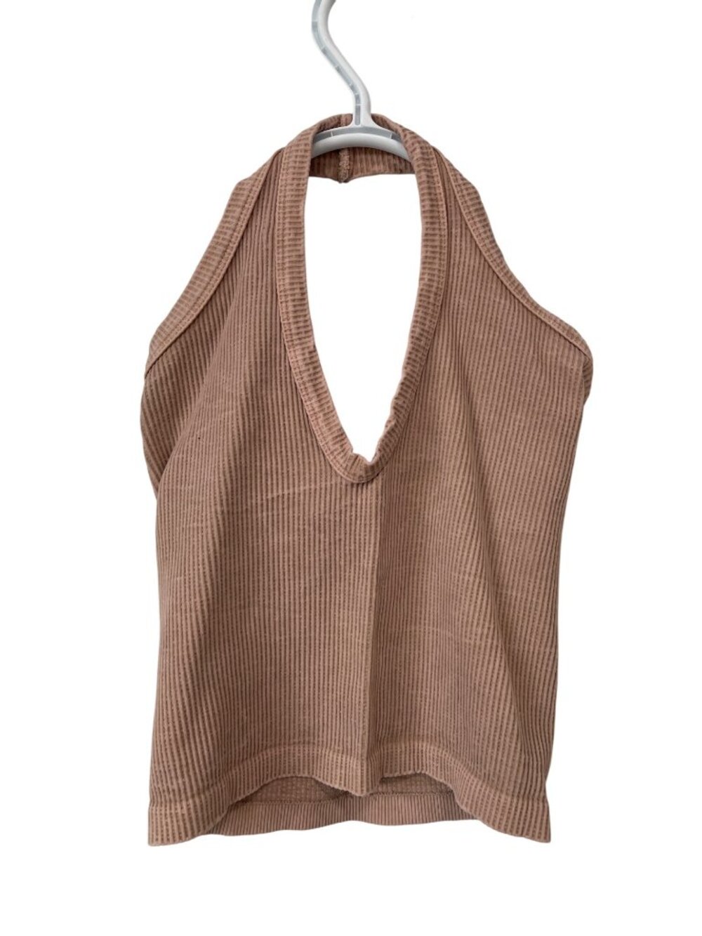 Nikibiki Ribbed Halter Crop Top Sleeveless Beige Neutral Stretch Summer Wear